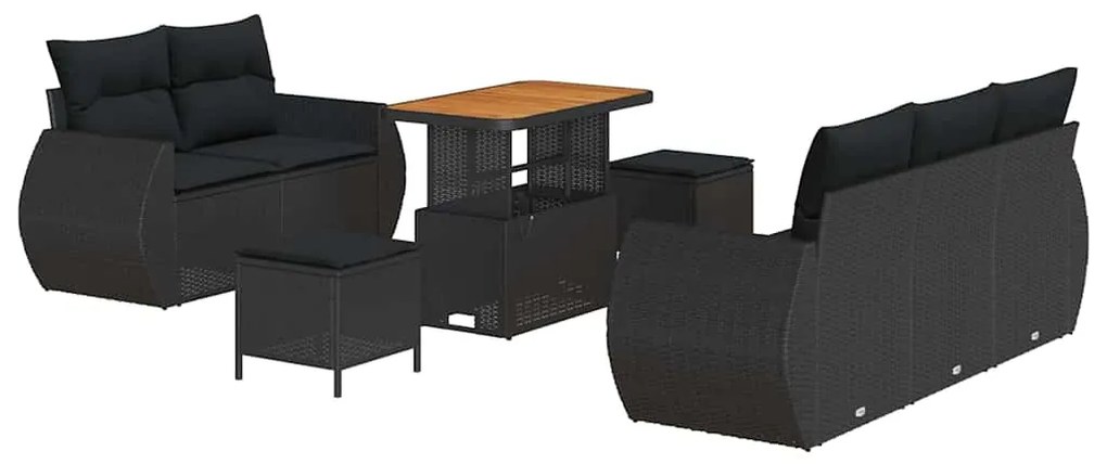 vidaXL Σετ Καναπέ Κήπου 8 pcs Μαύρο συνθετικό ρατάν