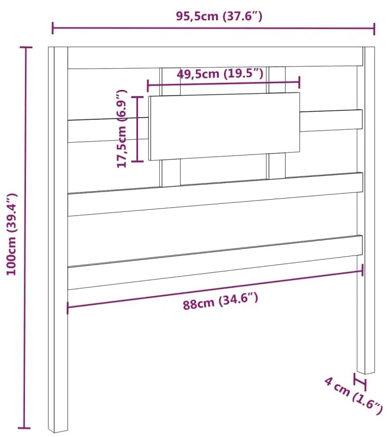 vidaXL Κεφαλάρι Κρεβατιού 95,5 x 4 x 100 εκ. από Μασίφ Ξύλο Πεύκου