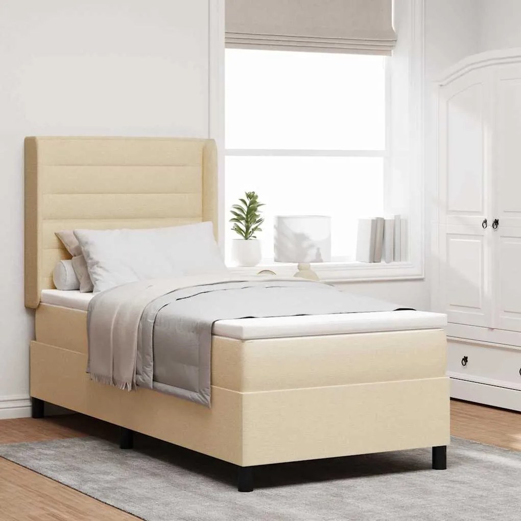 vidaXL Κρεβάτι με ελατήρια με στρώμα Κρεμ 100 x 200 cm ύφασμα