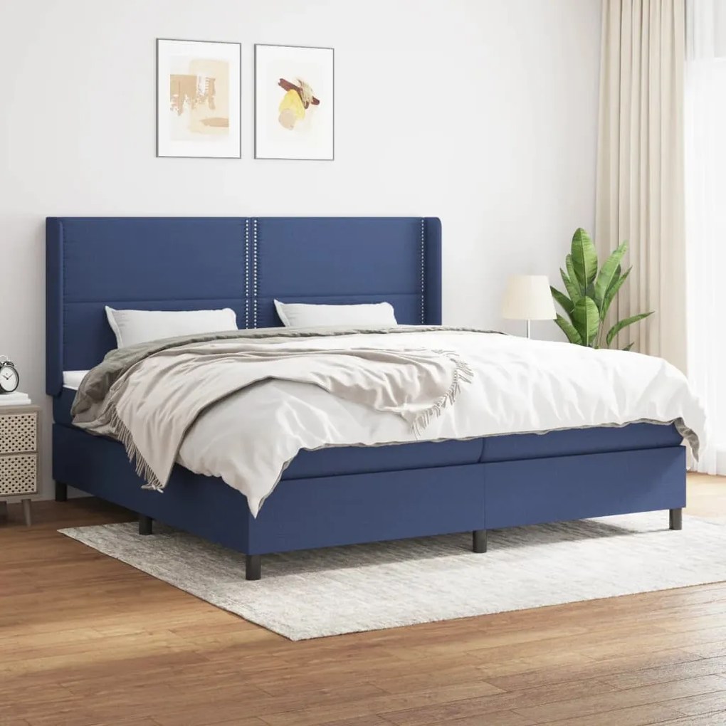 vidaXL Κρεβάτι Boxspring με Στρώμα Μπλε 200x200 εκ. Υφασμάτινο