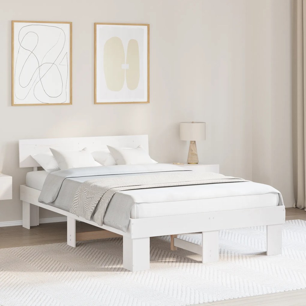 vidaXL Σκελετός Κρεβατιού Λευκό 120 x 200 cm Συμπαγές ξύλο πεύκου