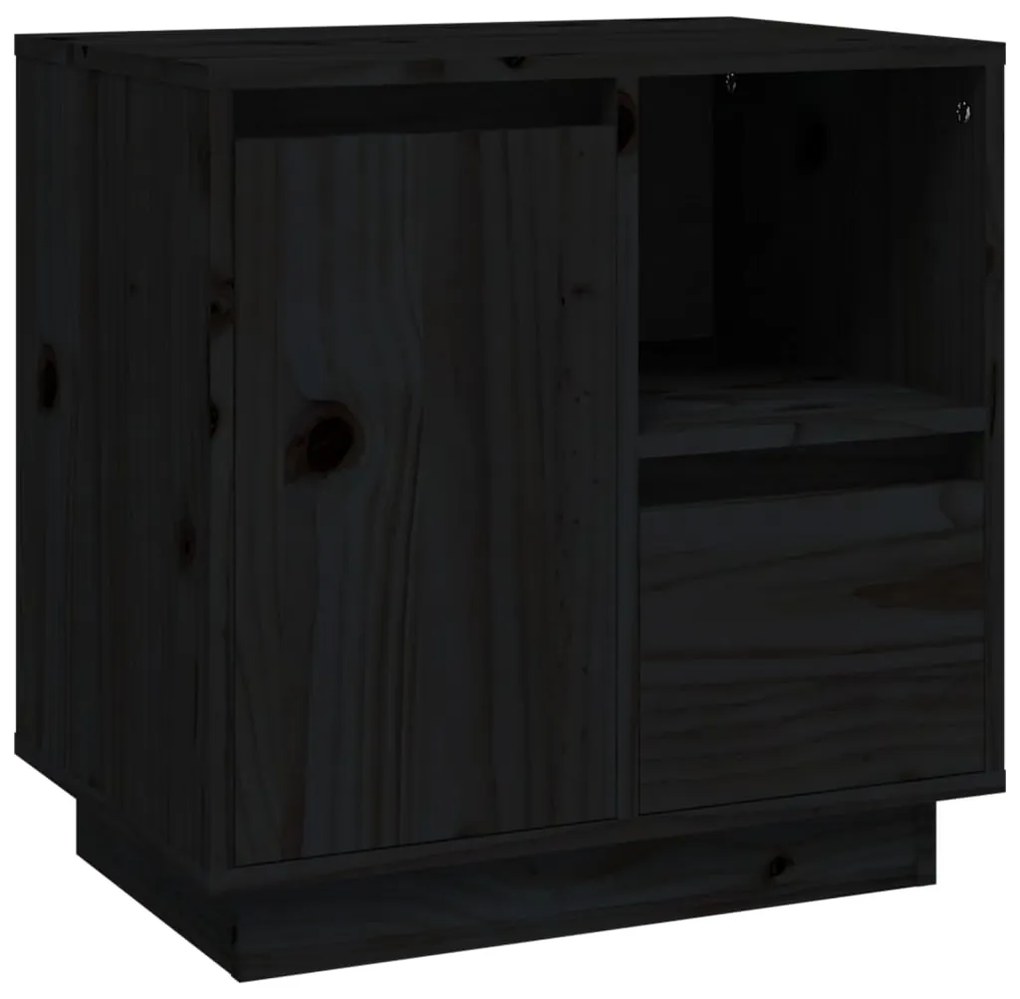 vidaXL Κομοδίνο Μαύρο 50 x 34 x 50 εκ. από Μασίφ Ξύλο Πεύκου
