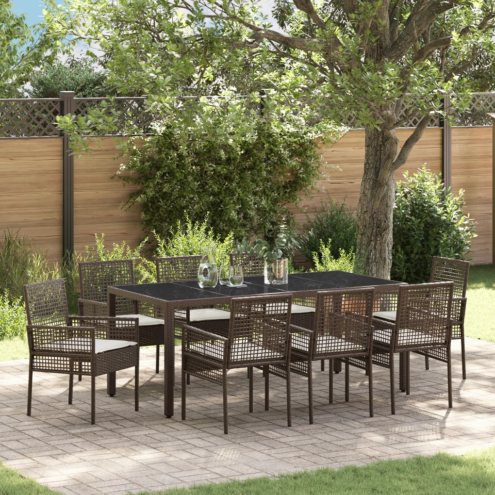 vidaXL Σέτ φαγητού για κήπο 9 pcs Καφέ 190 x 90 x 75 cm PE ρατάν