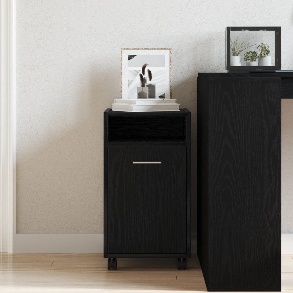 vidaXL Κομοδίνο με Ρόδες Μαύρο Δρυς 33x38x60 εκ Ξύλο