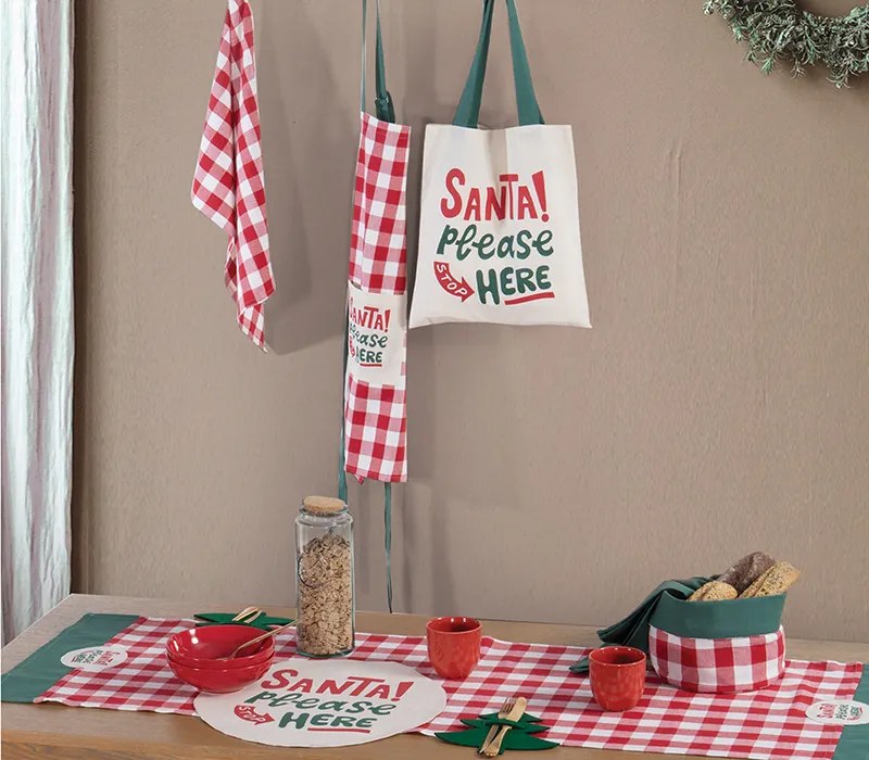 Χριστουγεννιάτικη Ψωμιέρα Santa Please Red/Green 20x15+7 - Nef-Nef Homeware