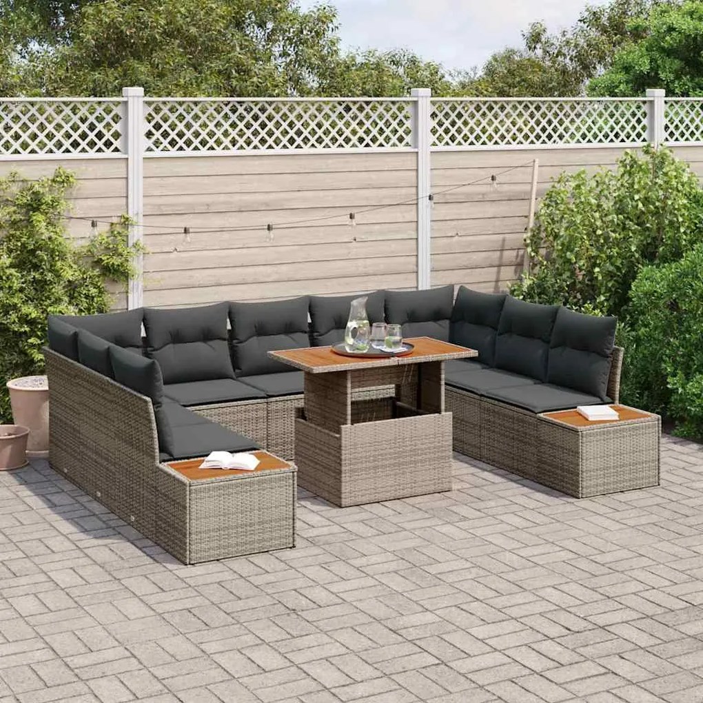 vidaXL Σέτ φαγητού για κήπο 10 pcs Γκρι, Καφέ 100 x 55 x 73 εκ