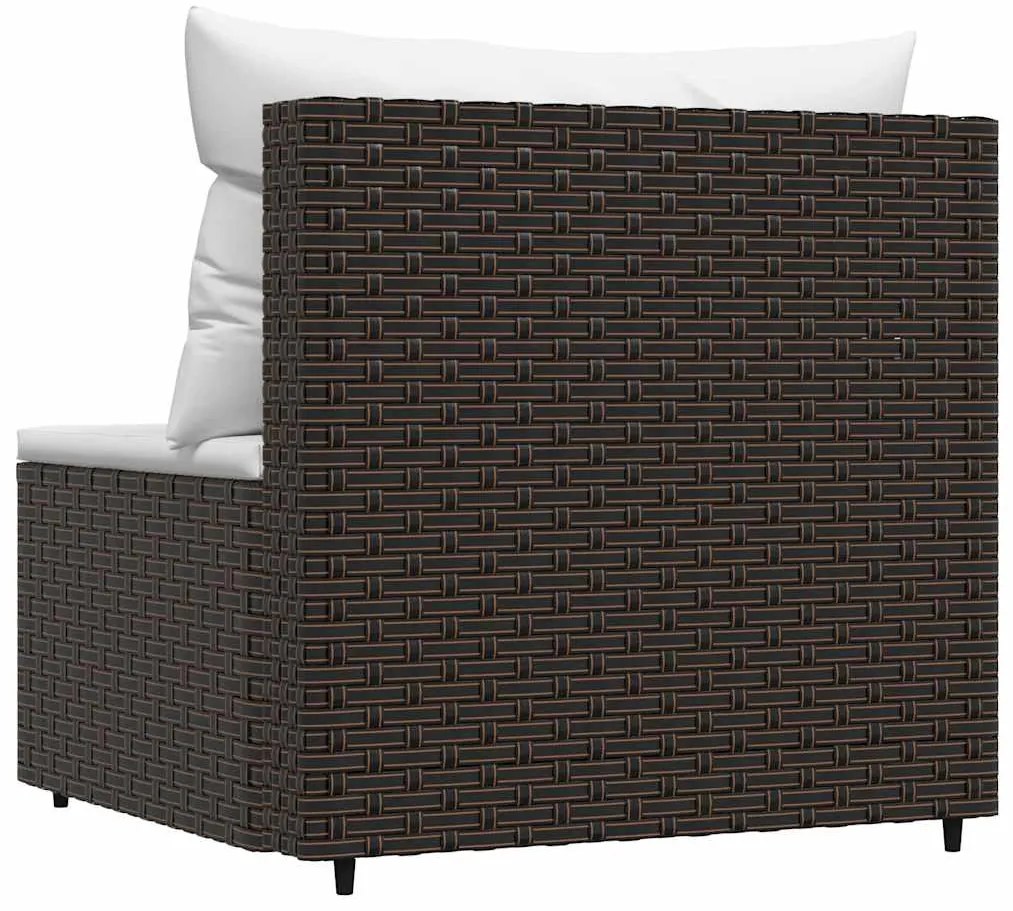 vidaXL Καναπές Κήπου Μεσαίος με Μαξιλάρια Καφέ από Συνθετικό Ρατάν