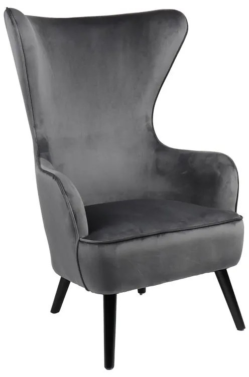 Μπερζέρα Byfon ανθρακί βελούδο και πόδι rubberwood σε μαύρη απόχρωση 76x83x117εκ 76x83x117 εκ.