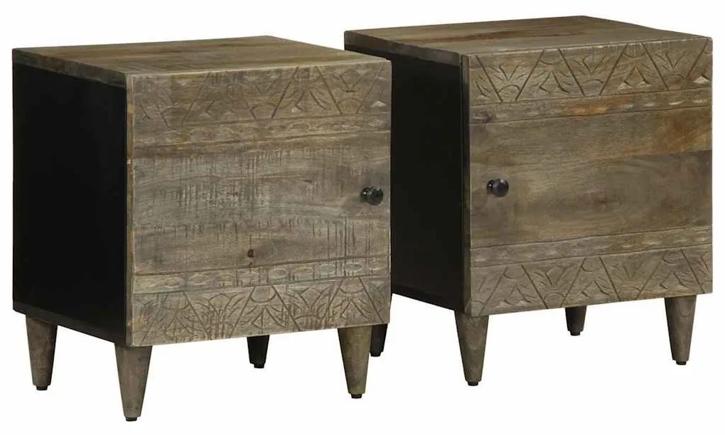 Κομοδίνα 2 τεμάχια ανοιχτό γκρι 40x33x46 cm μασίφ ξύλο Mango - Γκρι