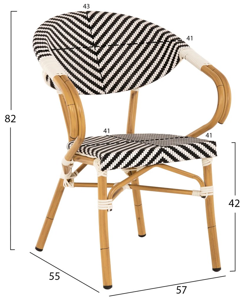 Πολυθρόνα Bamboo Look Μαύρο-Λευκό 57x55x82 Εκ.