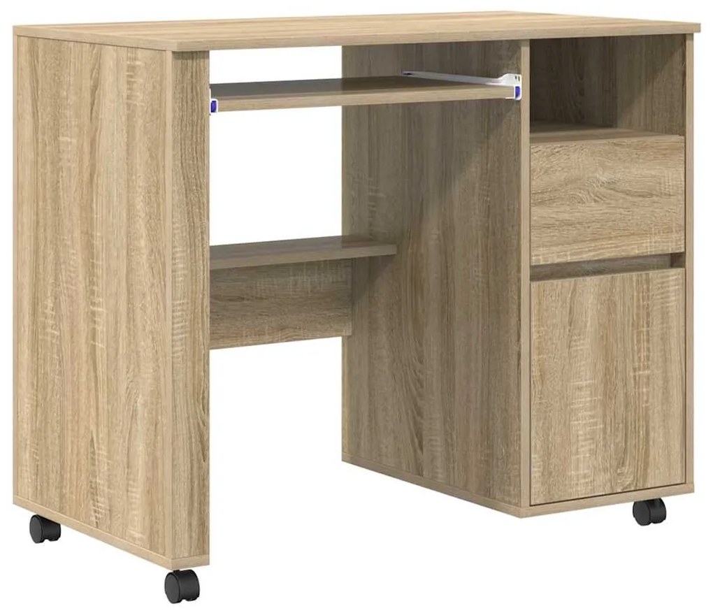 vidaXL Γραφείο με Ρόδες με συρτάρι Sonoma Δρυς 91 x 50 x 77 εκ.