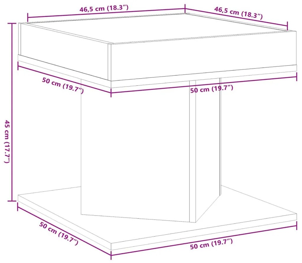 Τραπεζάκι Σαλονιού με LED Γκρι 50x50x45 εκ. Επεξεργασμένο Ξύλο - Γκρι