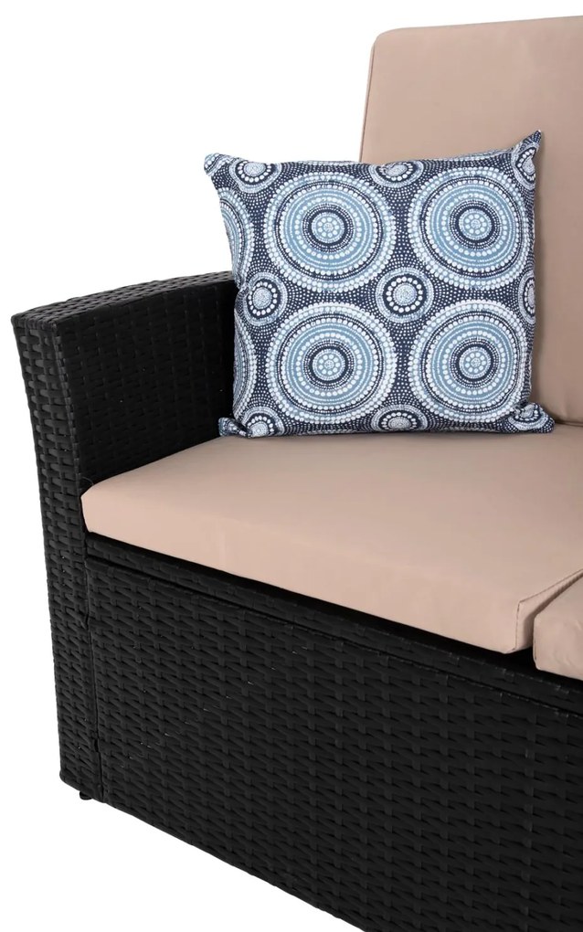 Σετ Κήπου Σαλόνι THORE 4 τεμ με Μαύρο Rattan &amp; Μπέζ Μαξιλάρια