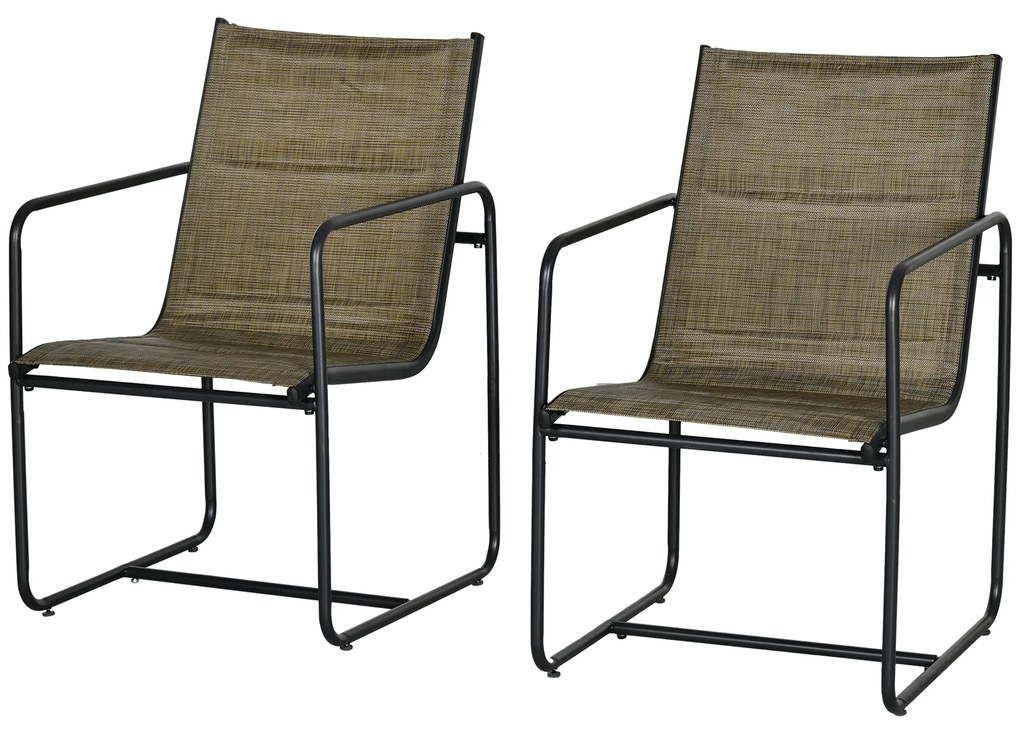 Outsunny Καρέκλα κήπου, σετ 2 τεμαχίων, διαπνέον κάλυμμα, ανθεκτικό μεταλλικό πλαίσιο, 54x66,5x88cm, Μαύρο/Καφέ