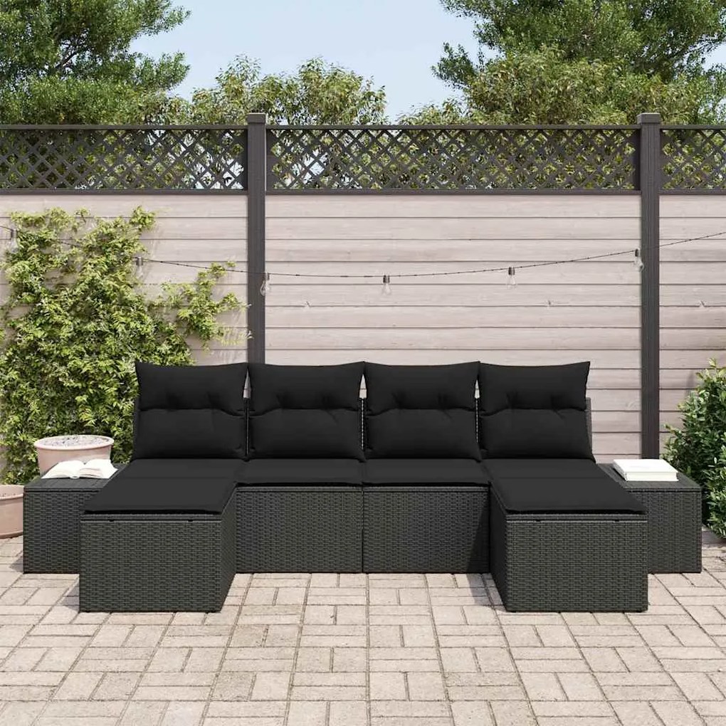 vidaXL Σετ Καναπέ Κήπου 6 pcs Μαύρο 184 x 62 x 85 εκ. Πολυ ράταν