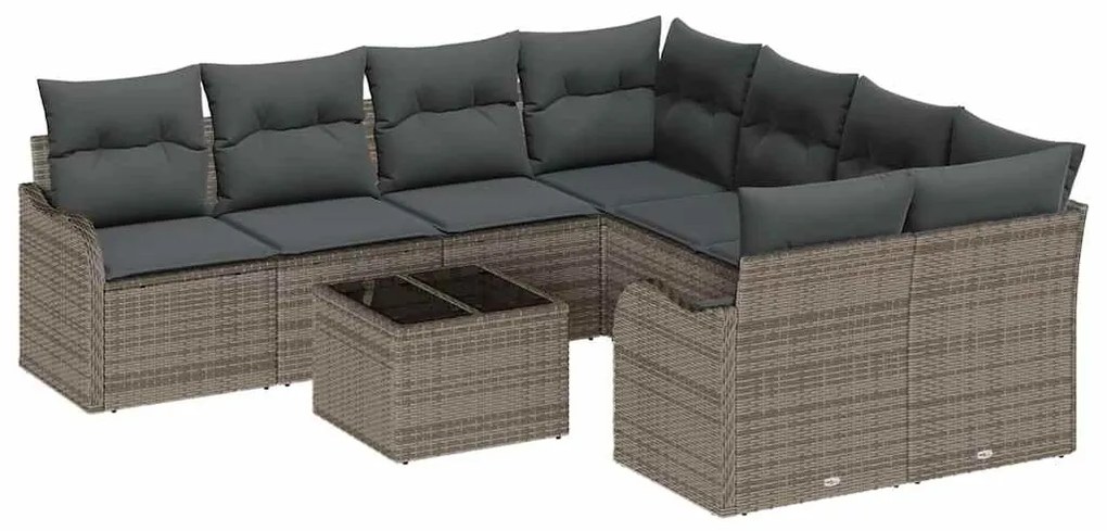 vidaXL Σετ Καναπέ Κήπου 9 pcs Γκρι 55 x 55 x 37 εκ Πολυ ράταν