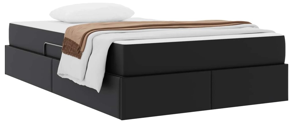 vidaXL Κρεβάτι με αποθηκευτικό χώρο και στρώμα 2 pcs Μαύρο Δέρμα