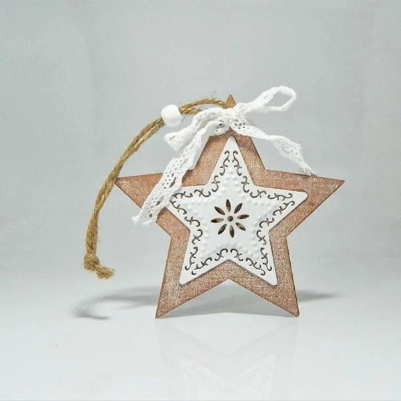 Magic Christmas Αστέρι Ξύλινο 9.5x9.5x0.8cm Με Ανάγλυφο Μεταλλικό Σχέδιο Καφέ 600-40332
