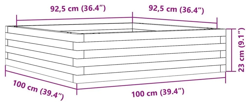 Ζαρντινιέρα Κήπου Λευκή 100x100x23 εκ. από Μασίφ Ξύλο Πεύκου - Λευκό