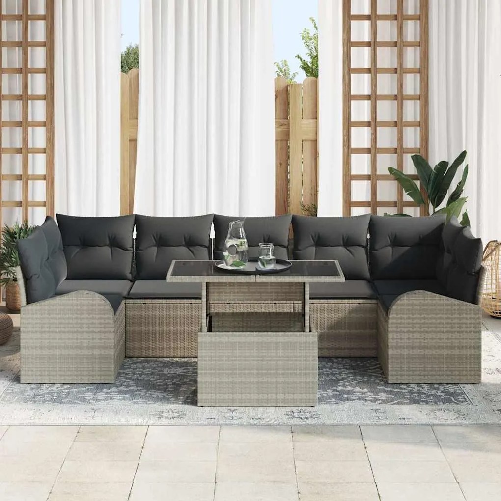 vidaXL Set Sofa Κήπου 8 τεμαχίων με Μαξιλάρια σε Ανοιχτό Γκρι Πολυ Ρατάν