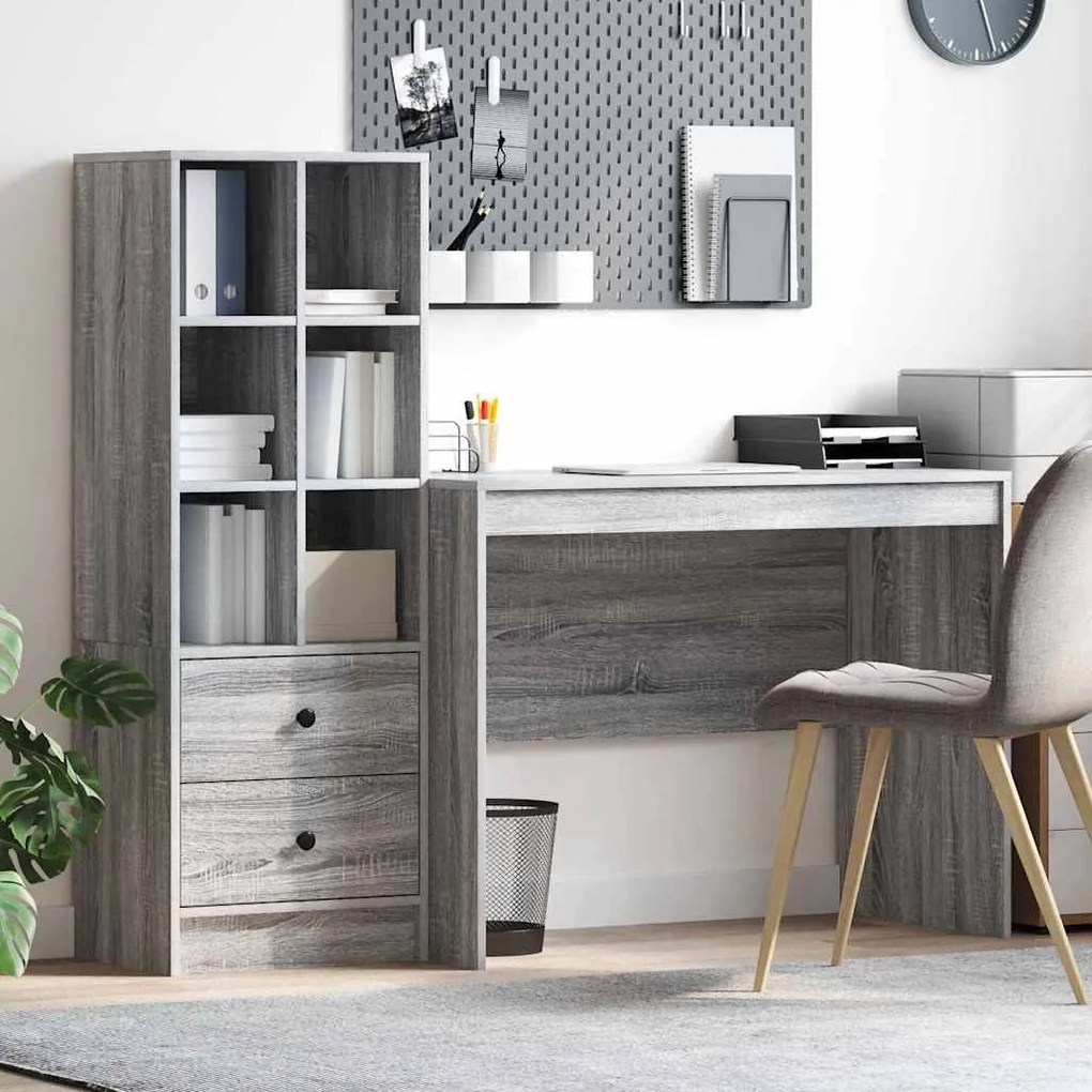 vidaXL Γραφείο με αποθηκευτικό χώρο με συρτάρι 2 pcs Γκρι sonoma