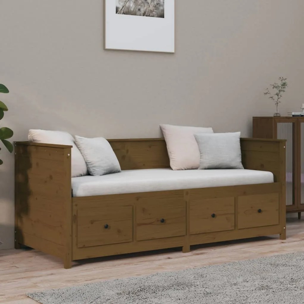 vidaXL Καναπές Κρεβάτι Καφέ Μελί 90 x 190 εκ. από Μασίφ Ξύλο Πεύκου
