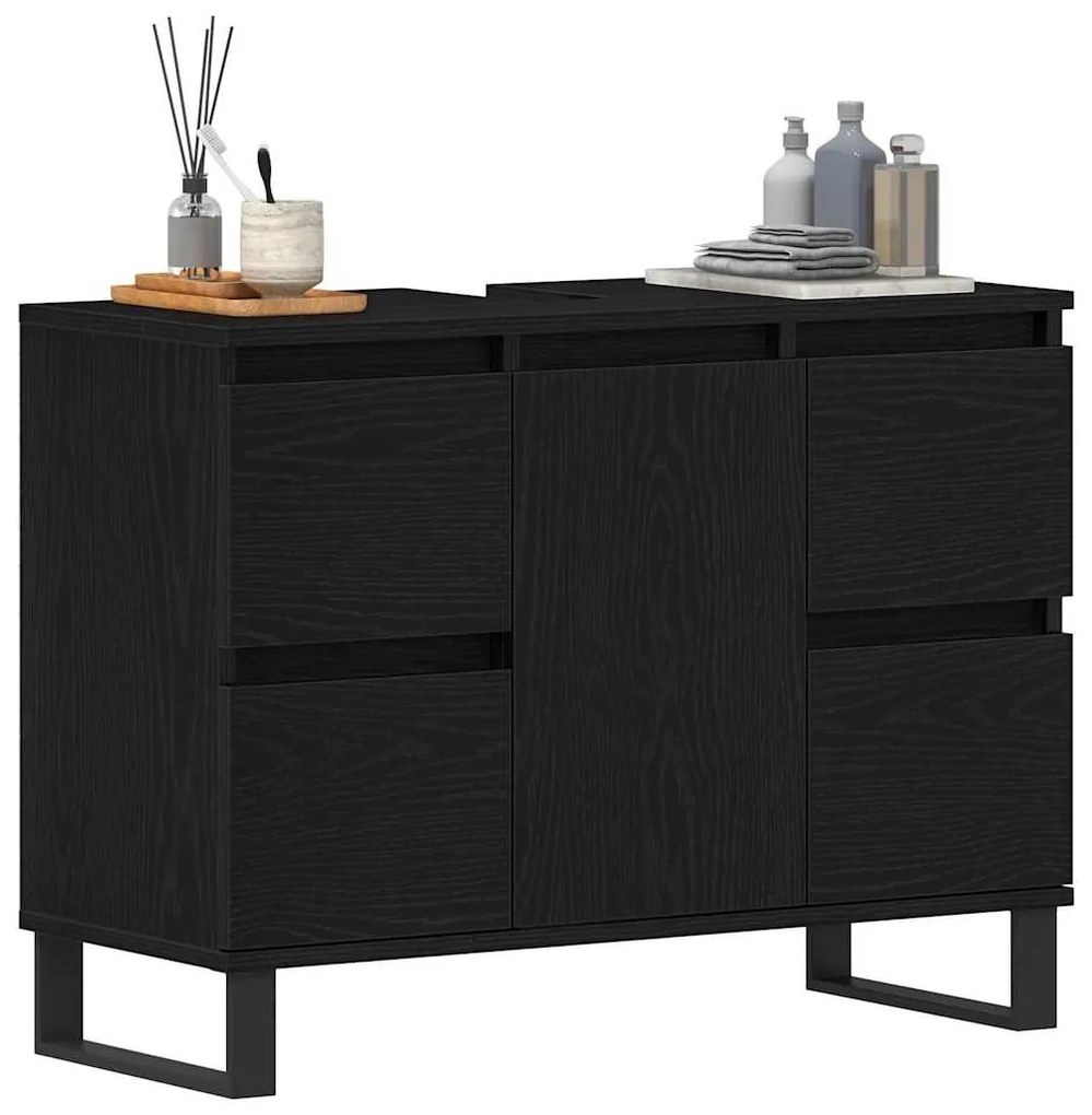 vidaXL Ντουλάπι Μπάνιου Μαύρη δρυς 80 x 33 x 60 εκ Επεξεργασμένο ξύλο