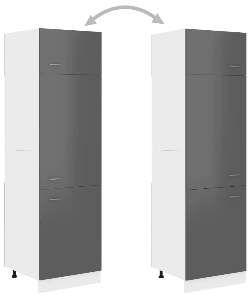 vidaXL Ντουλάπι Ψυγείου Γυαλιστερό Γκρι 60x57x207 εκ. Μοριοσανίδα