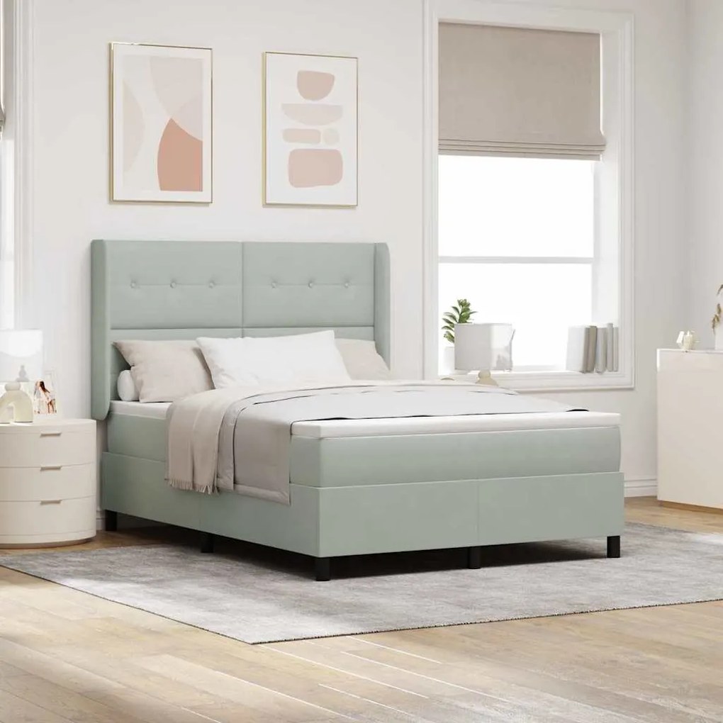 vidaXL Κρεβάτι Box Spring LED με Στρώμα Ανοιχτό γκρι 140 x 200 cm