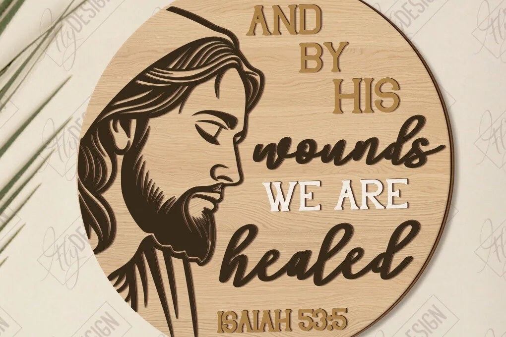 Σετ των 2 Intra απο ξύλο plywood 3mm-4mm πάχος Χριστιανικές στρογγυλές πινακίδες κοπής με λέιζερ | CNC Δίασταση 30x20 cm INTRAFABR-121899168