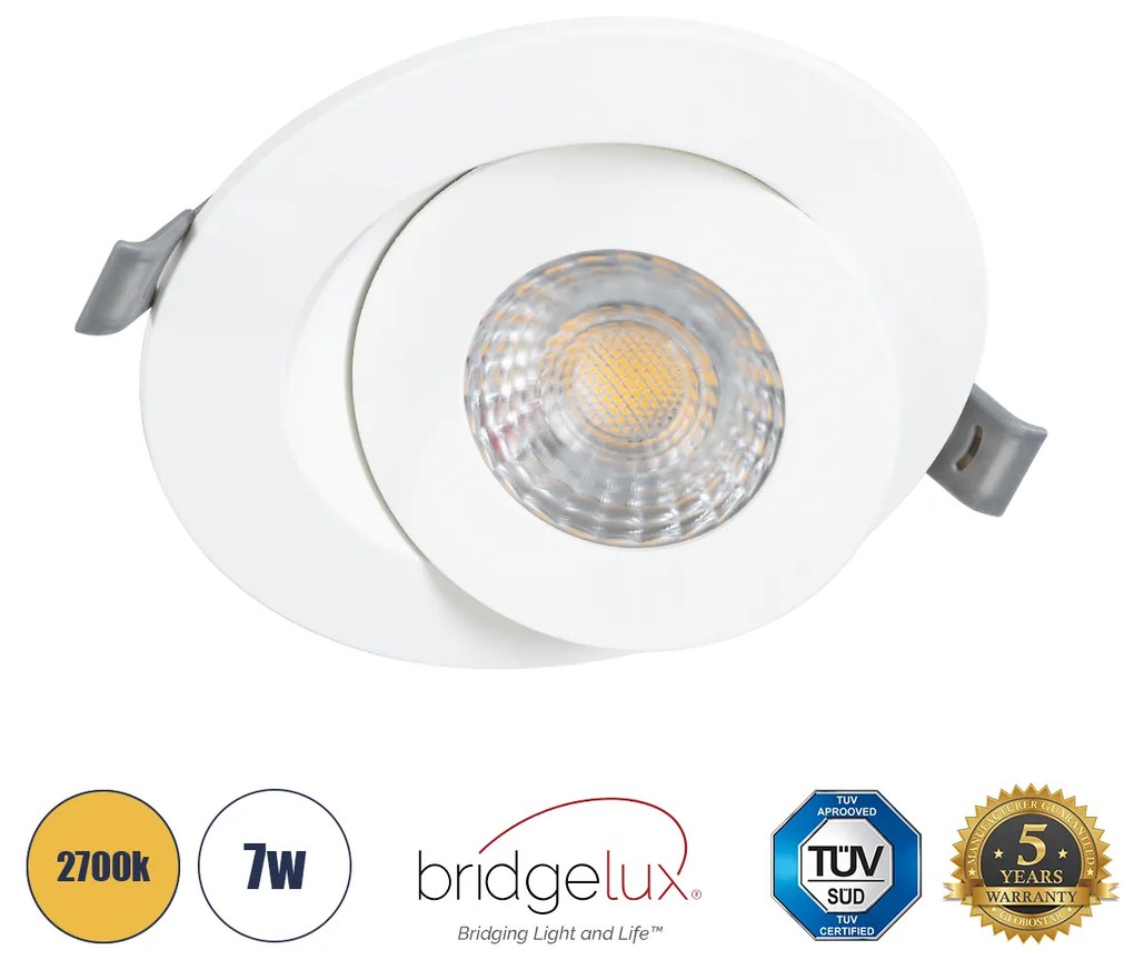 GloboStar LEXIS JOINT 60991 Χωνευτό LED Κινούμενο Spot Downlight 7W 660lm 45° AC 220-240V IP44 Φ12cm x Υ3.1cm - Στρόγγυλο - Λευκό - Θερμό Λευκό 2700K - Bridgelux Chip - TÜV Certified Driver - 5 Years Warranty