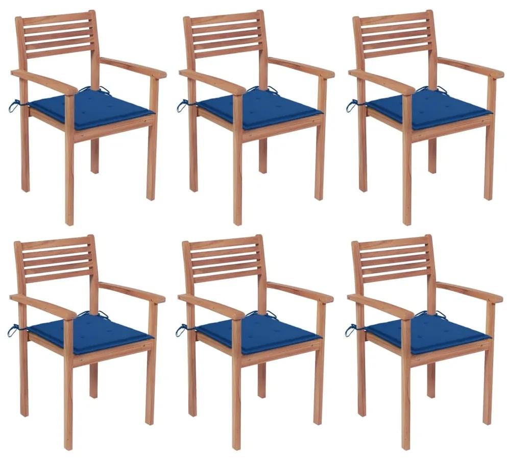 3072582 vidaXL Καρέκλες Κήπου Στοιβαζ. 6 τεμ. από Μασίφ Ξύλο Teak με Μαξιλάρια Μπλε, 1 Τεμάχιο
