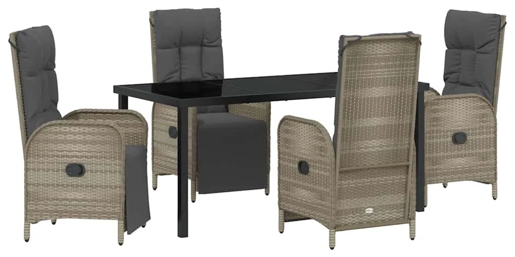 vidaXL Σέτ φαγητού για κήπο με μαξιλάρι 5 pcs Γκρι συνθετικό ρατάν