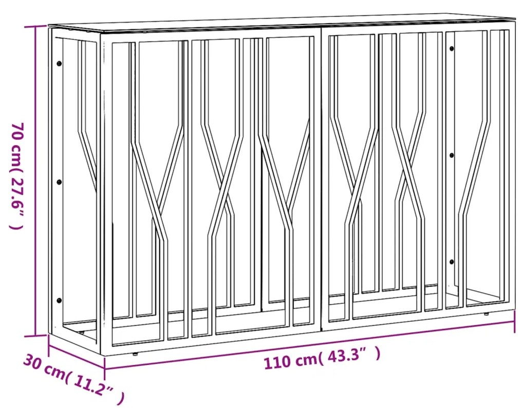 vidaXL Τραπέζι Κονσόλα Ασημί 110x30x70 εκ. Ανοξείδωτο Ατσάλι και Γυαλί