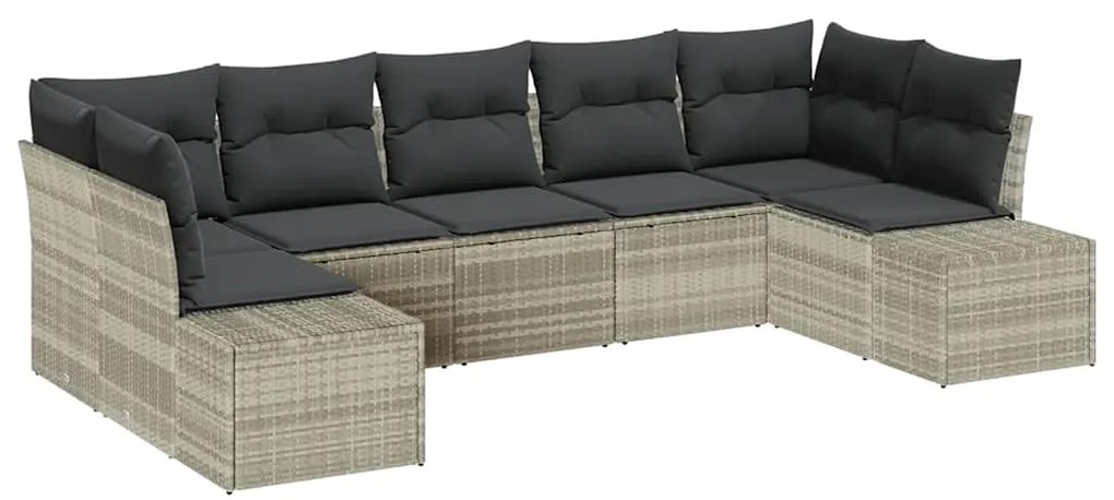 vidaXL Σετ Καναπέ Κήπου με μαξιλάρι 7 pcs Ανοιχτό γκρι Πολυ ράταν