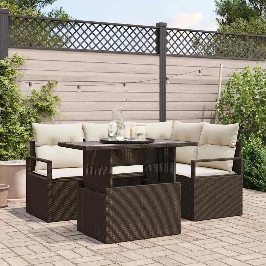 vidaXL Σετ Καναπέ Κήπου 5 pcs Καφέ και κρεμ 100 x 55 x 73 εκ