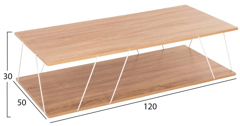 Τραπεζάκι σαλονιού TARS C8927.14 Sonoma με Λευκές Μεταλλικές Βέργες 120x50x30Υεκ. 120x50x30 εκ.