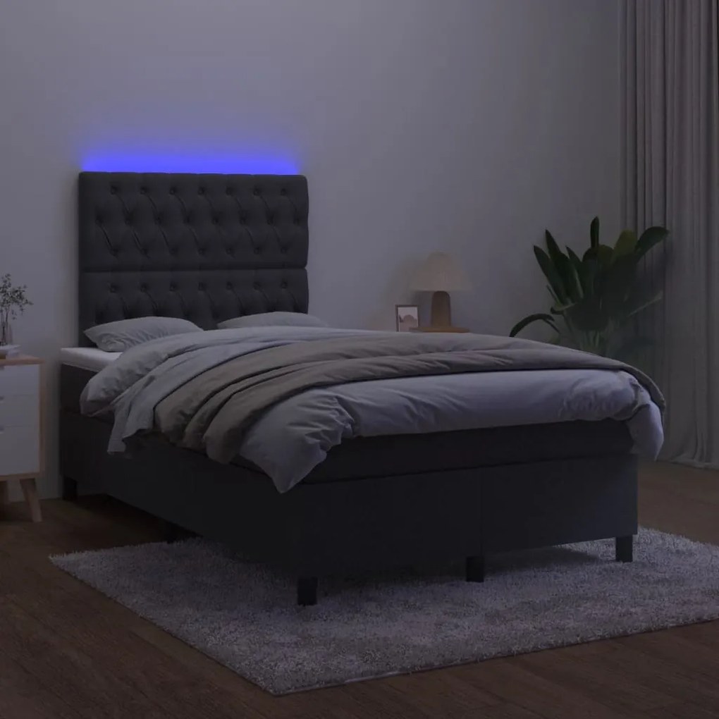 Κρεβάτι Boxspring με Στρώμα &amp; LED Μαύρο 120x190 εκ. Βελούδινο - Μαύρο