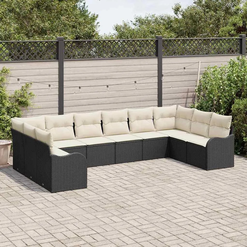 vidaXL Σετ Καναπέ Κήπου με μαξιλάρι 10 pcs Μαύρος, λευκός Πολυ ράταν