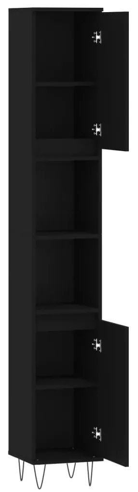 vidaXL Ντουλάπι Μπάνιου Μαύρο 30x30x190 εκ. Επεξεργασμένο Ξύλο