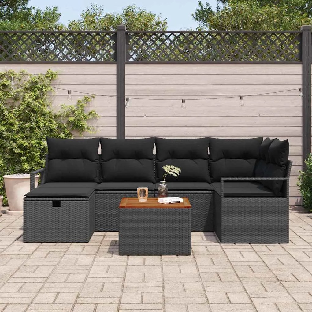vidaXL Σετ Καναπέ Κήπου με μαξιλάρι 7 pcs Μαύρο Πολυ ράταν