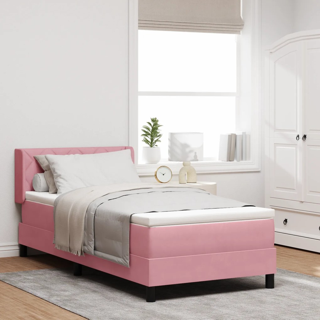 vidaXL Κρεβάτι Box Spring με Στρώμα Ροζ 90x200 εκ Βελούδο