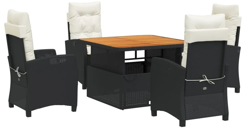 vidaXL Σετ Τραπεζαρίας Κήπου 5 Τεμαχίων Μαύρο Συνθ. Ρατάν με Μαξιλάρια