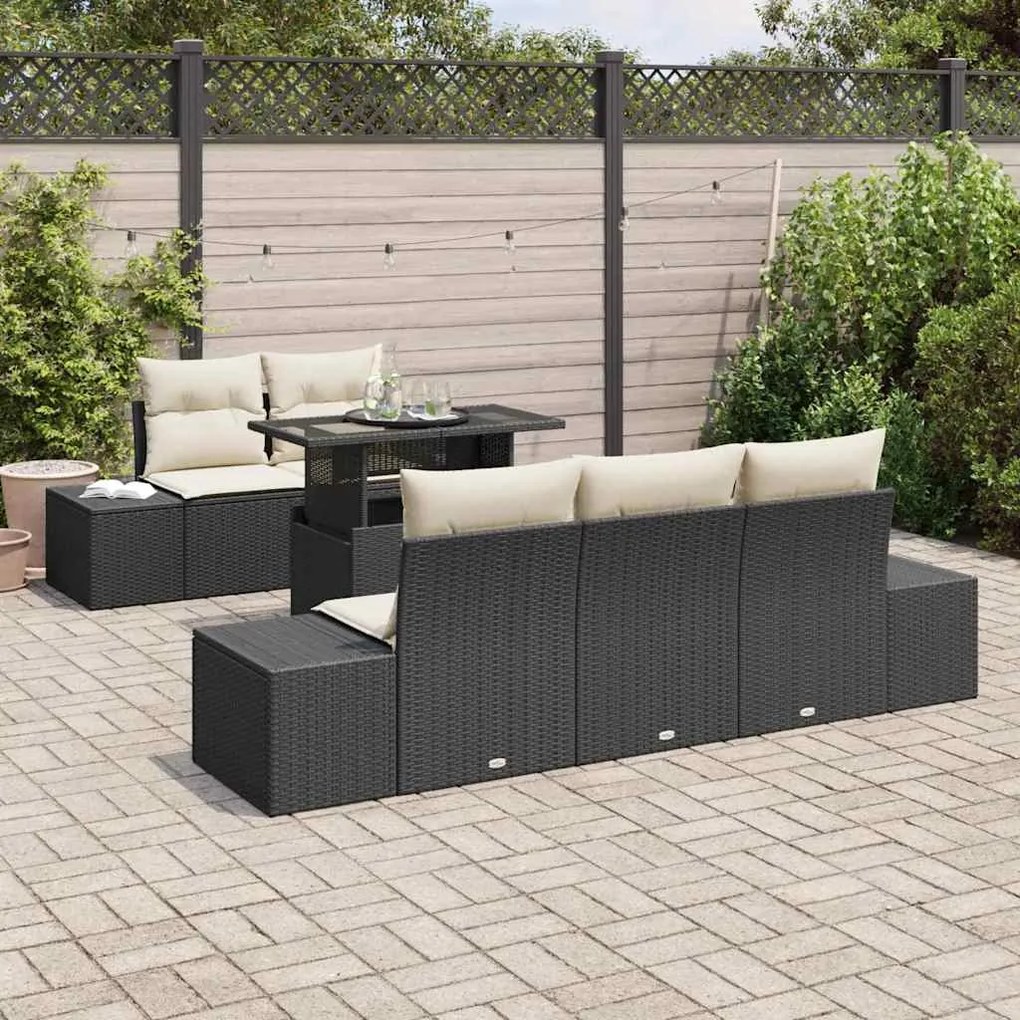 vidaXL Σετ Καναπέ Κήπου 6 pcs Μαύρο και κρεμ 100 x 55 x 73 εκ