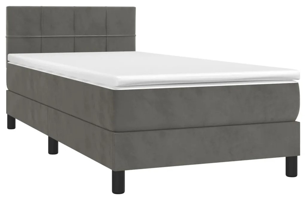 vidaXL Κρεβάτι Boxspring με Στρώμα & LED Σκ. Γκρι 100x200εκ. Βελούδινο