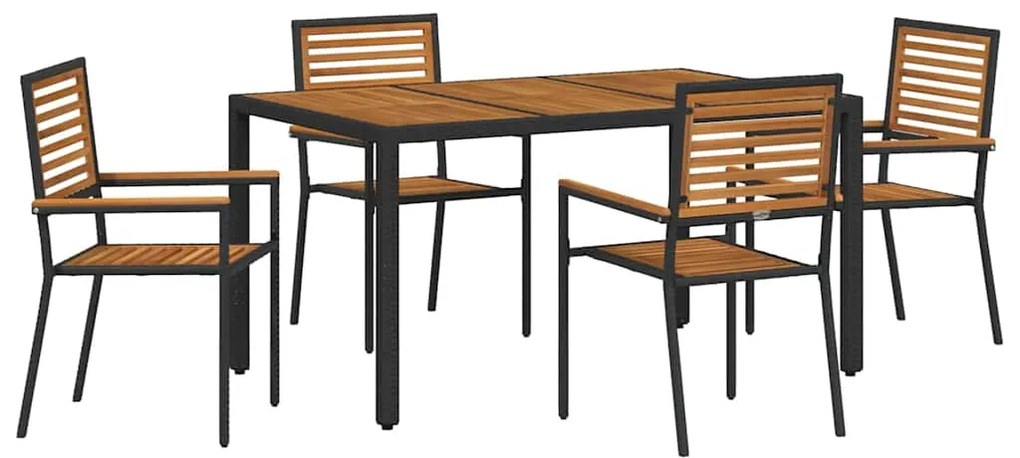 vidaXL Σέτ φαγητού για κήπο 5 pcs Μαύρο 150 x 90 x 75 cm