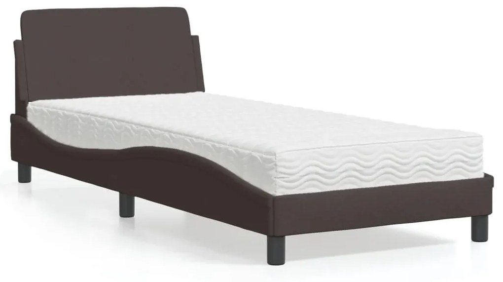 Κρεβάτι με Στρώμα Σκούρο Καφέ 90x200 εκ. Υφασμάτινο