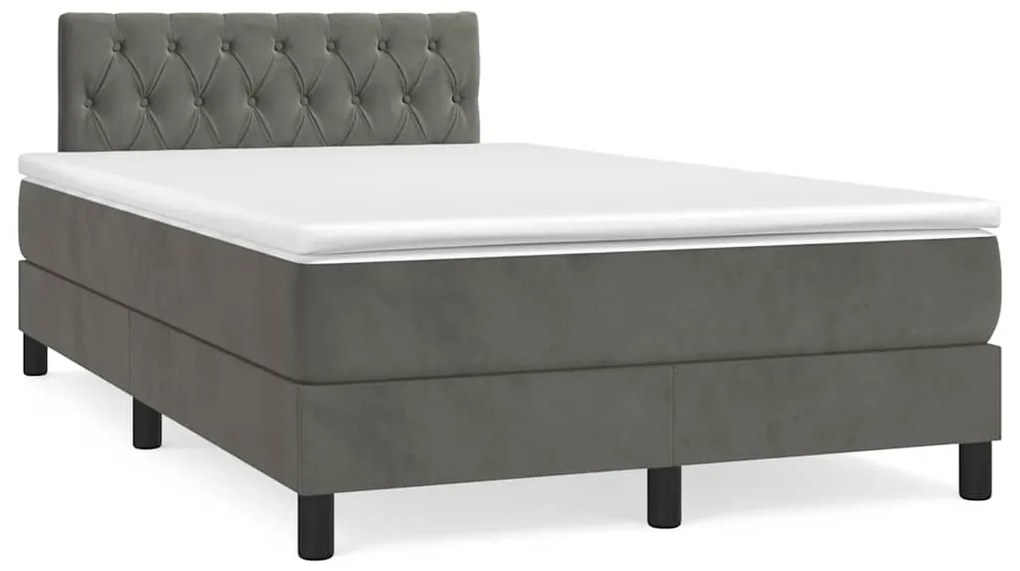 vidaXL Κρεβάτι Boxspring με Στρώμα &amp; LED Σκ.Γκρι 120x190εκ. Βελούδινο
