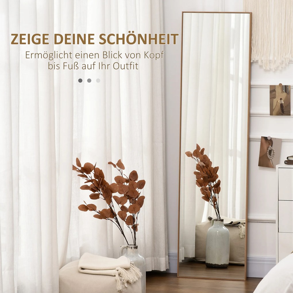 HOMCOM Καθρέφτης Ολόσωμος με Βάση, Ελεύθερος Στέκεται, 40 εκ. x 150 εκ., Φυσικό