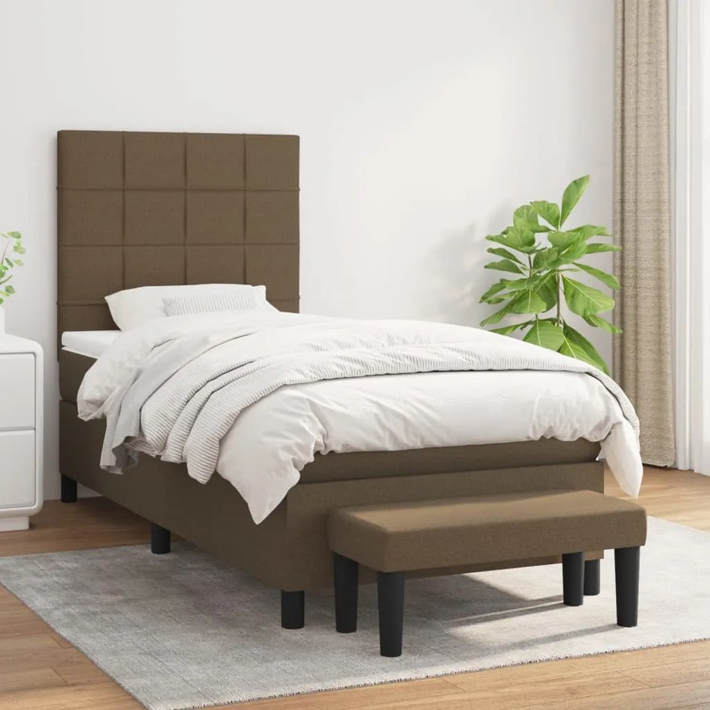 vidaXL Κρεβάτι Boxspring με Στρώμα Σκούρο Καφέ 100x200 εκ. Υφασμάτινο